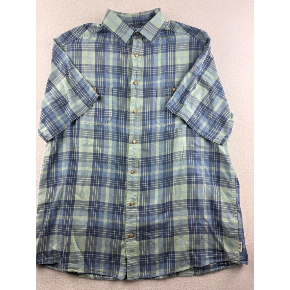 ROWM Mens LT Blue Green Plaid Short Sleeve Button Down Cotton Shirt Tall Size‎
